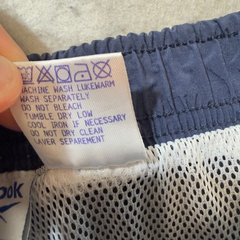 Reebok Track Pants Mens Medium Navy Blue Excellent Vintage Striped Nylon Joggers